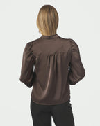 NEO NOIR Bluse Rosslyn Heavy Sateen - Dark Brown