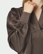 NEO NOIR Bluse Rosslyn Heavy Sateen - Dark Brown