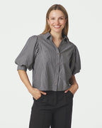 NEO NOIR Skjorte Etta Stripe B - Dark Grey