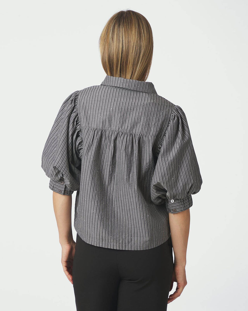 NEO NOIR Skjorte Etta Stripe B - Dark Grey