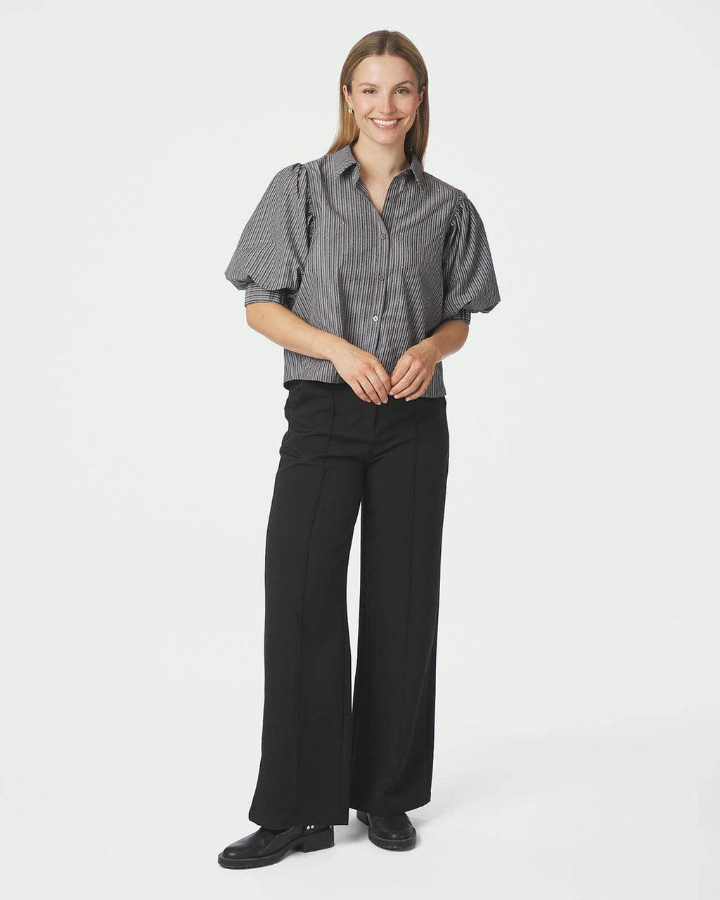 NEO NOIR Skjorte Etta Stripe B - Dark Grey