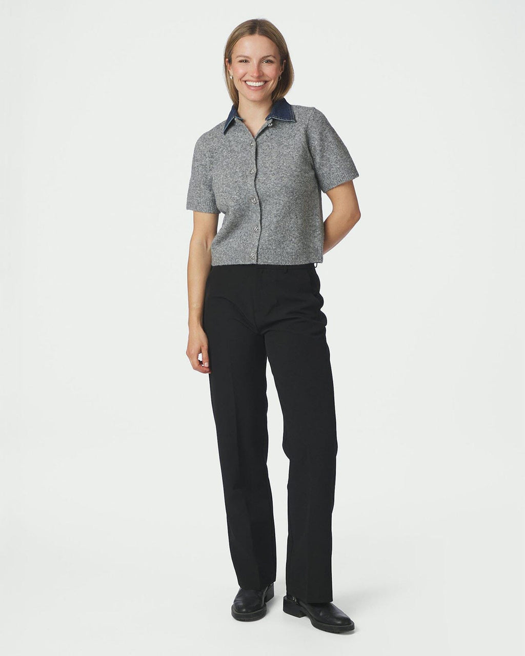 NEO NOIR Strikket Cardigan Amoria - Grey Melange