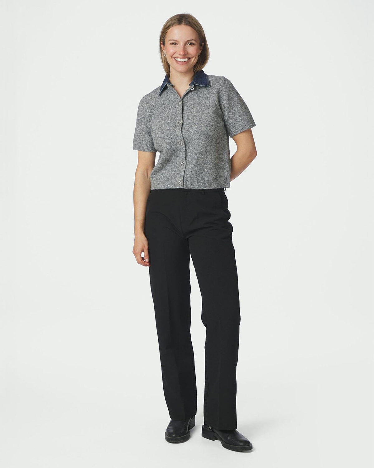 NEO NOIR Strikket Cardigan Amoria - Grey Melange