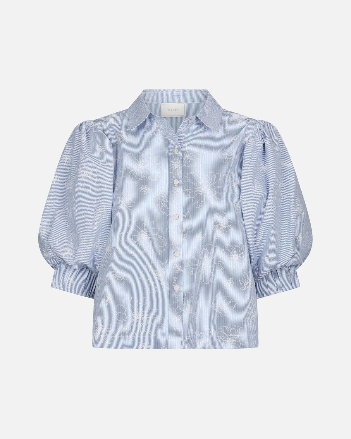 NEO NOIR Skjorte Etta Flower Stripe - Light Blue
