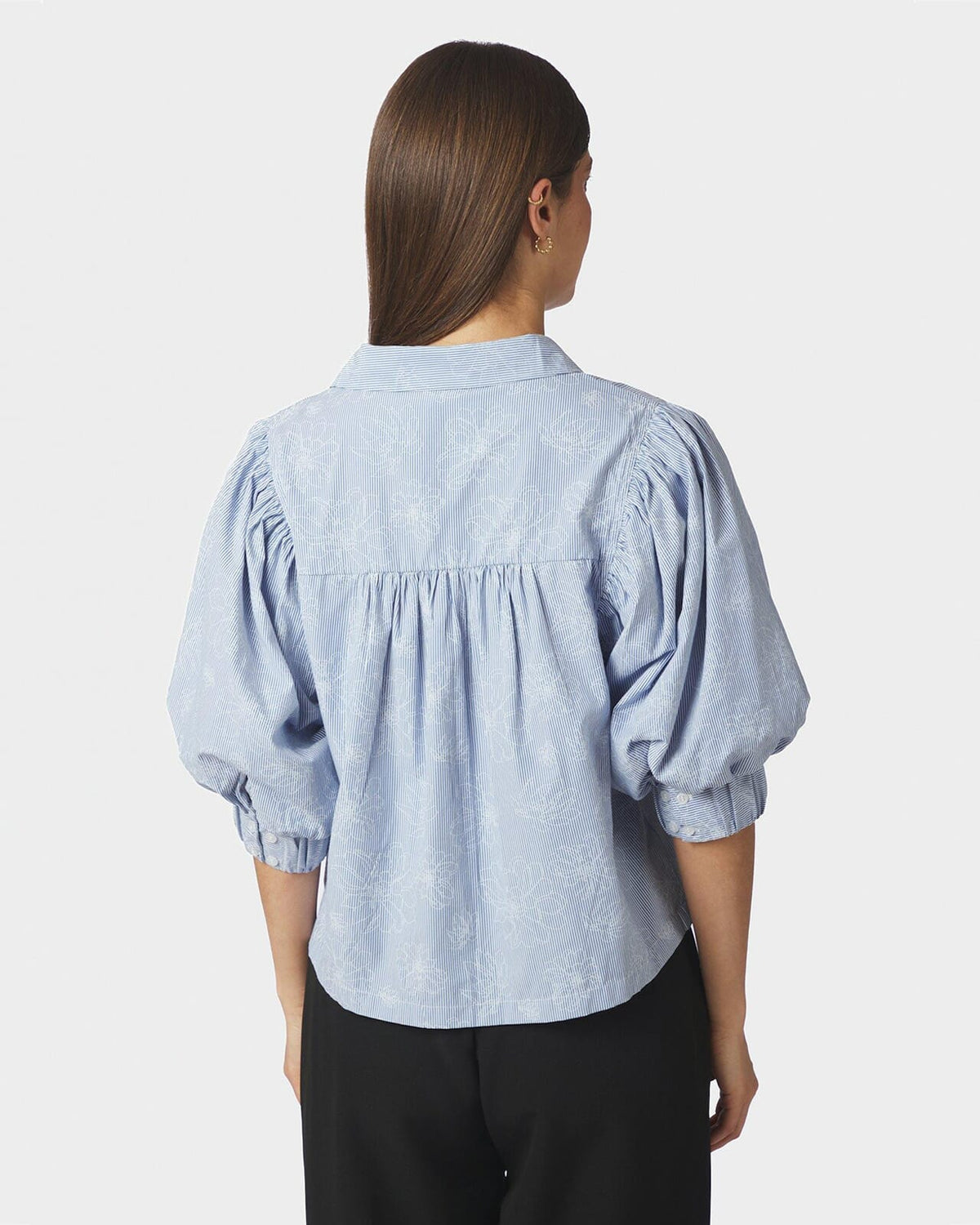 NEO NOIR Skjorte Etta Flower Stripe - Light Blue