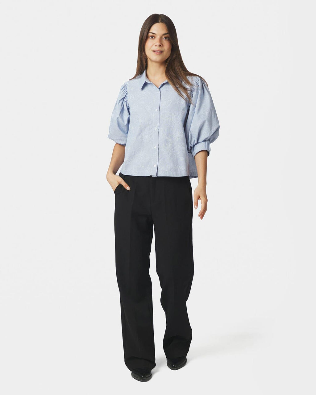 NEO NOIR Skjorte Etta Flower Stripe - Light Blue
