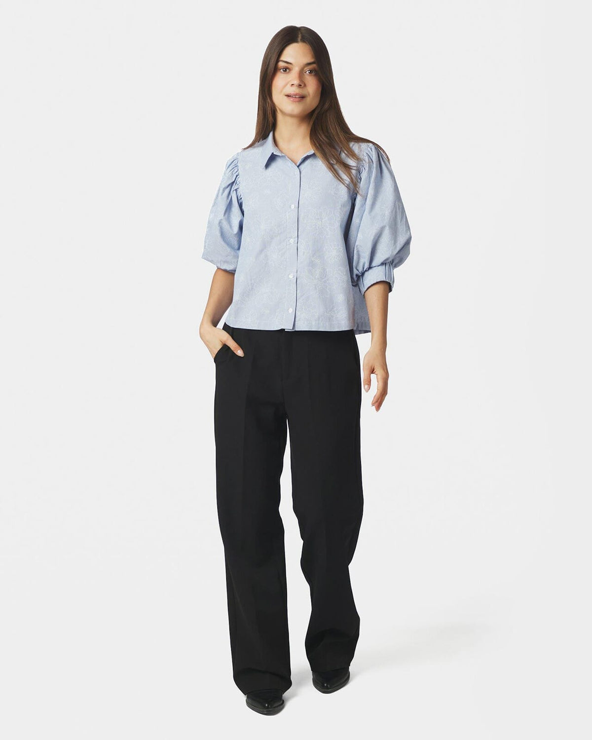 NEO NOIR Skjorte Etta Flower Stripe - Light Blue