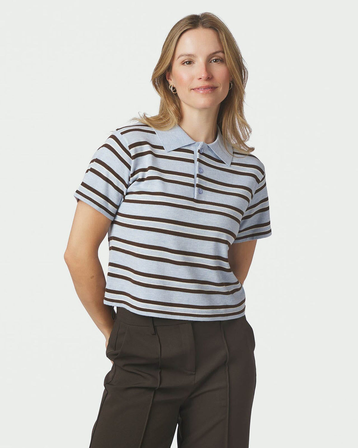 NEO NOIR Topp Mulann Polo Knit - Light Blue