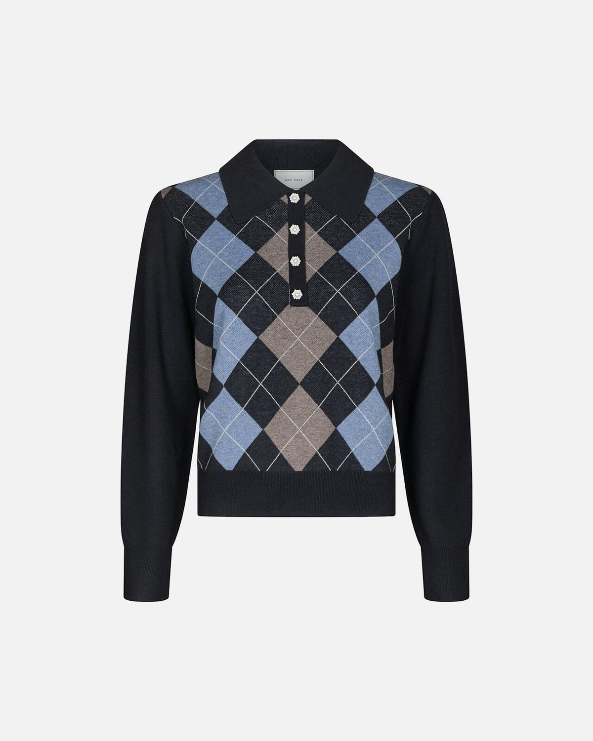NEO NOIR Genser Julina Check Knit - Navy