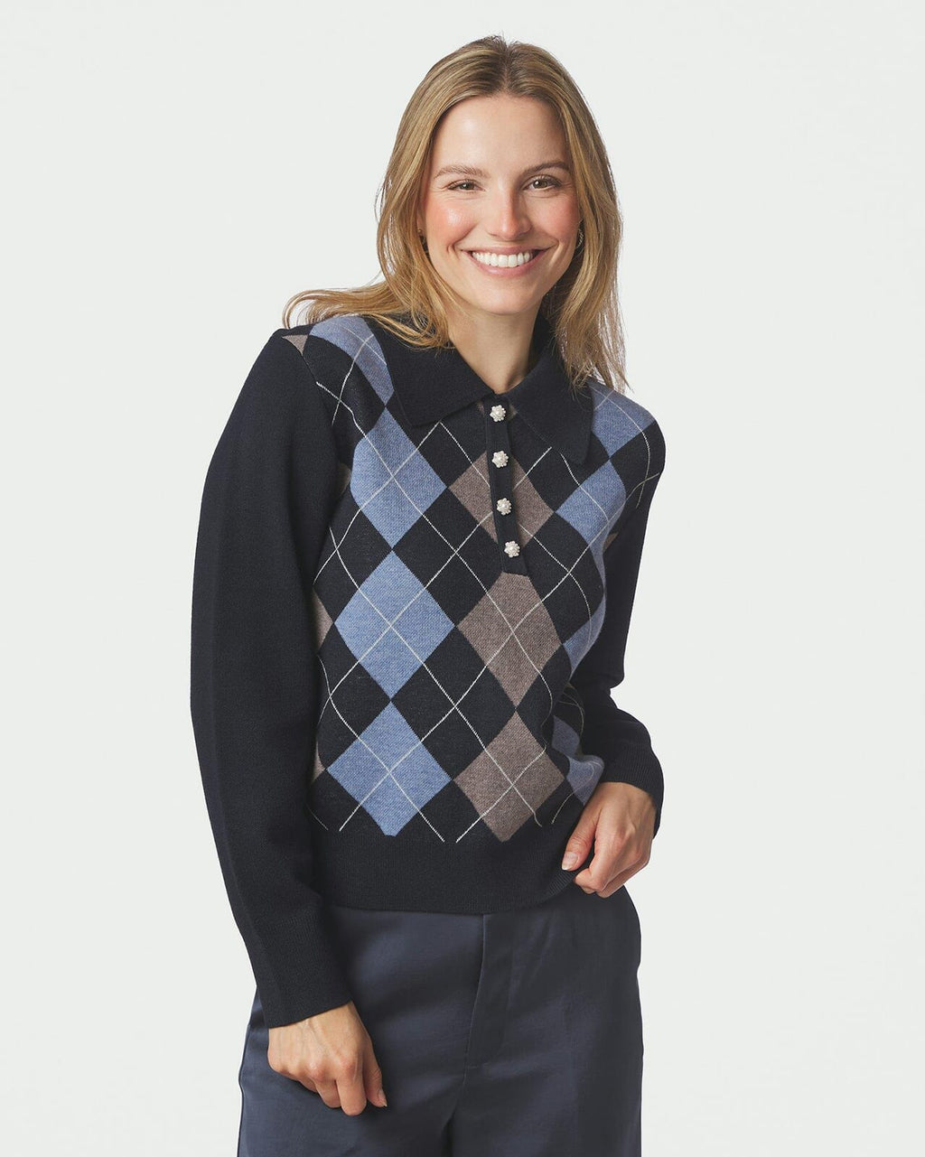 NEO NOIR Genser Julina Check Knit - Navy