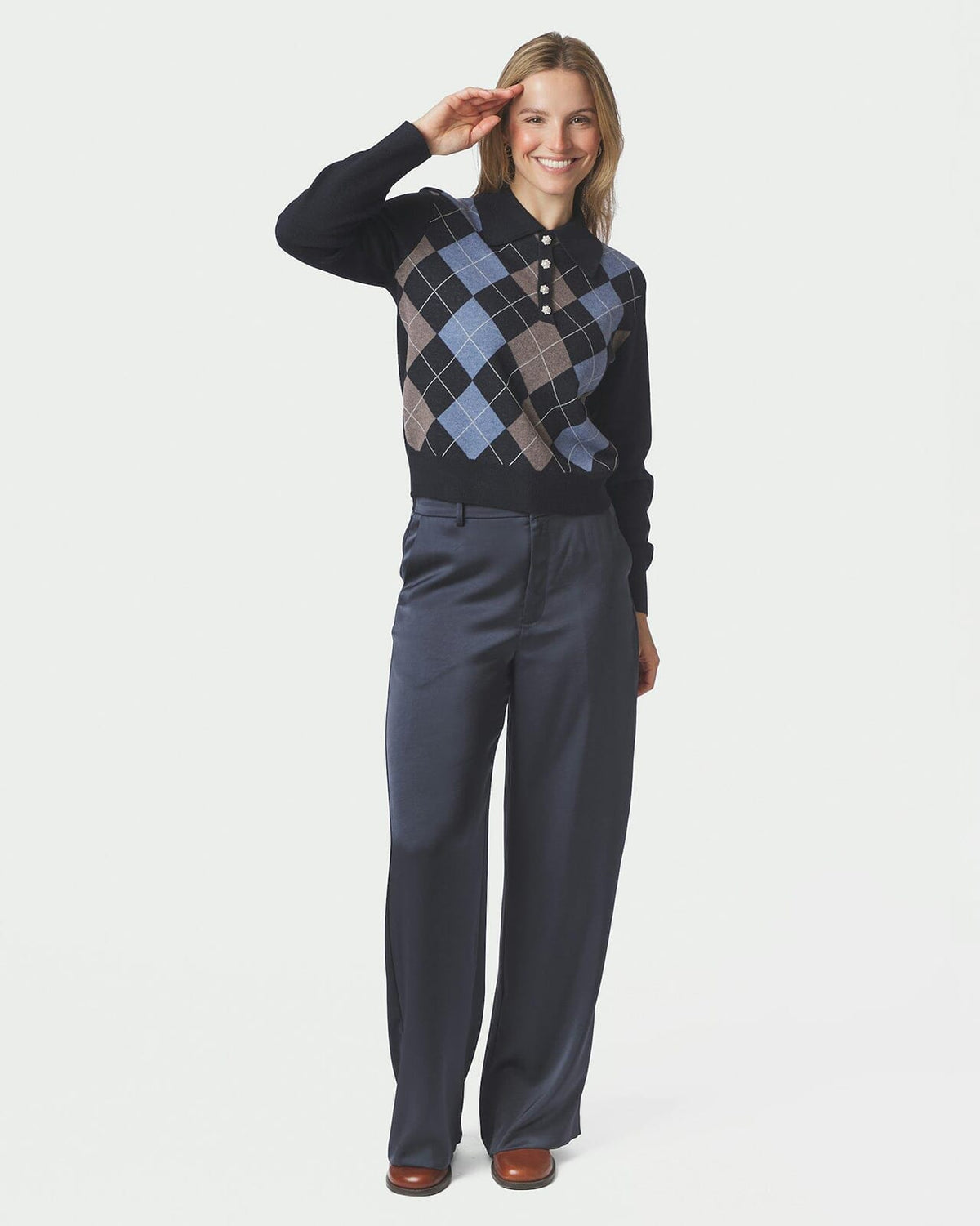 NEO NOIR Genser Julina Check Knit - Navy