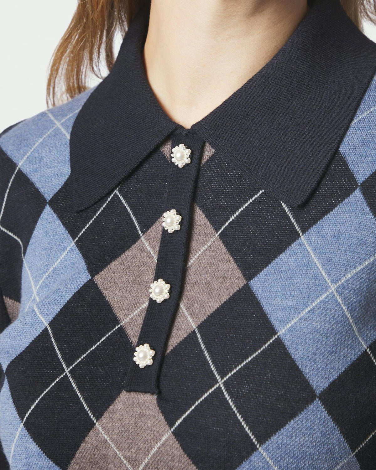 NEO NOIR Genser Julina Check Knit - Navy