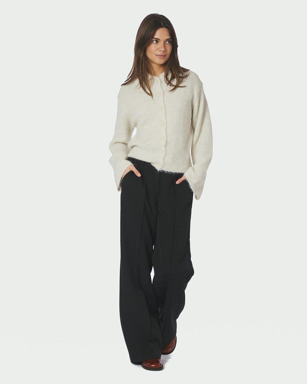 NEO NOIR Strikket Cardigan Ramera Fluffy Knit - Off White