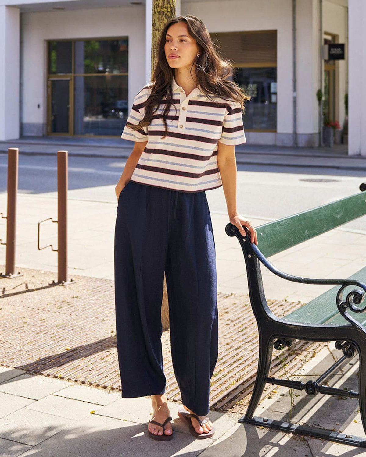 NEO NOIR Bukse Eveline Pinstripe - Navy