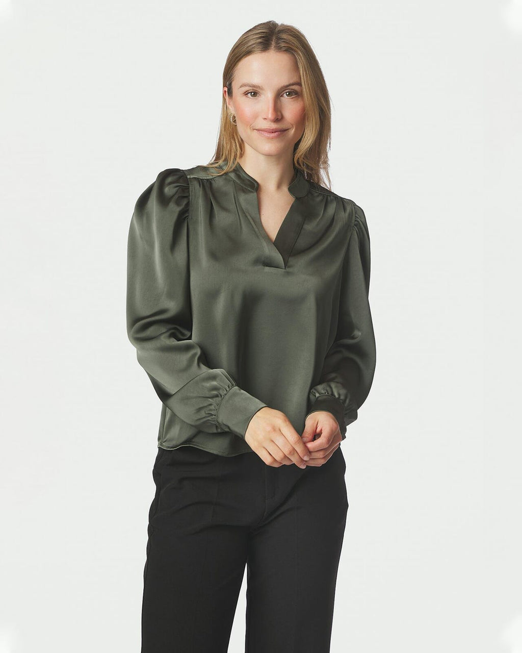 NEO NOIR Bluse Rosslyn Heavy Sateen - Deep Green