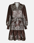 NEO NOIR Kjole Malfida Satin Paisley - Dark Brown