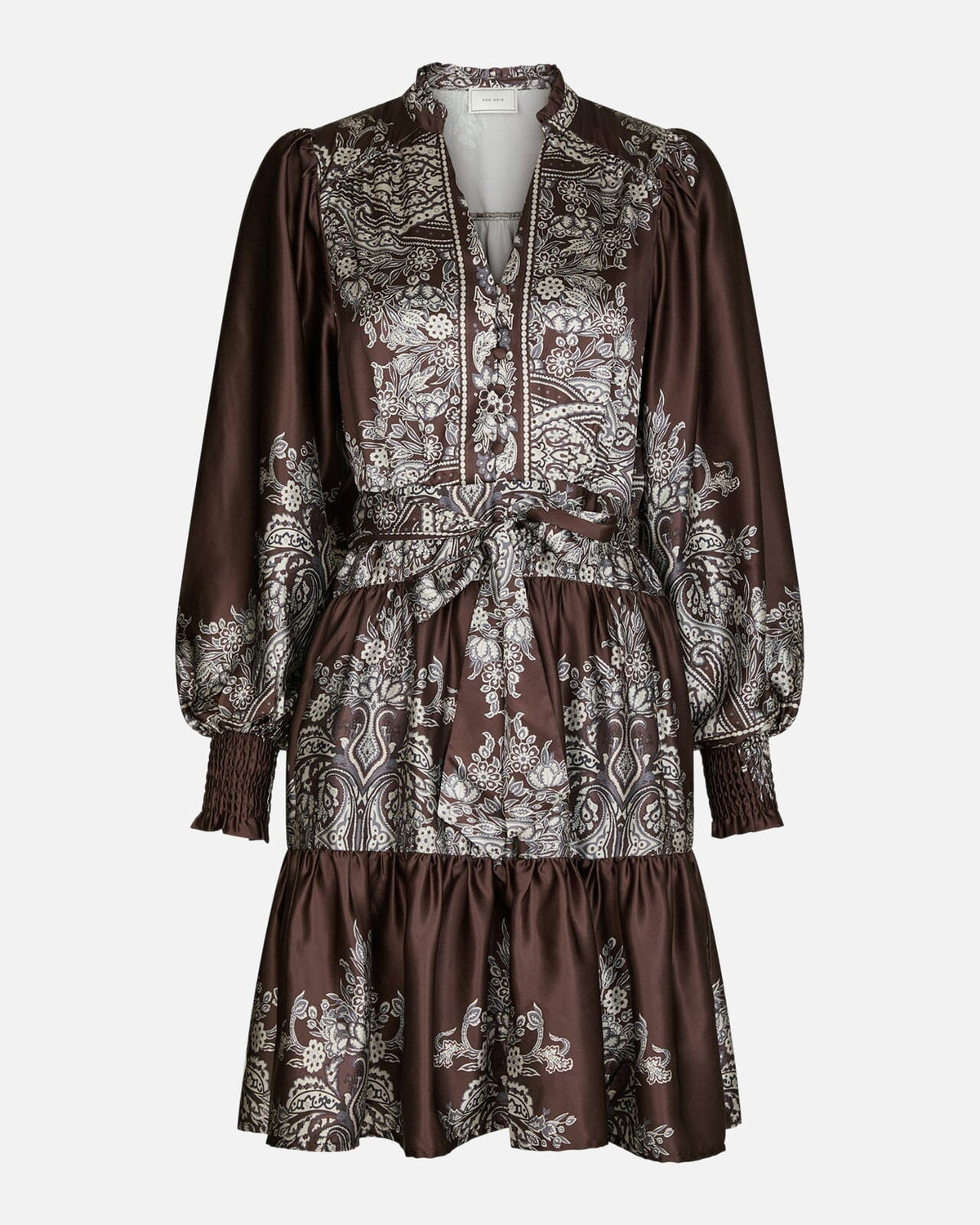 NEO NOIR Kjole Malfida Satin Paisley - Dark Brown