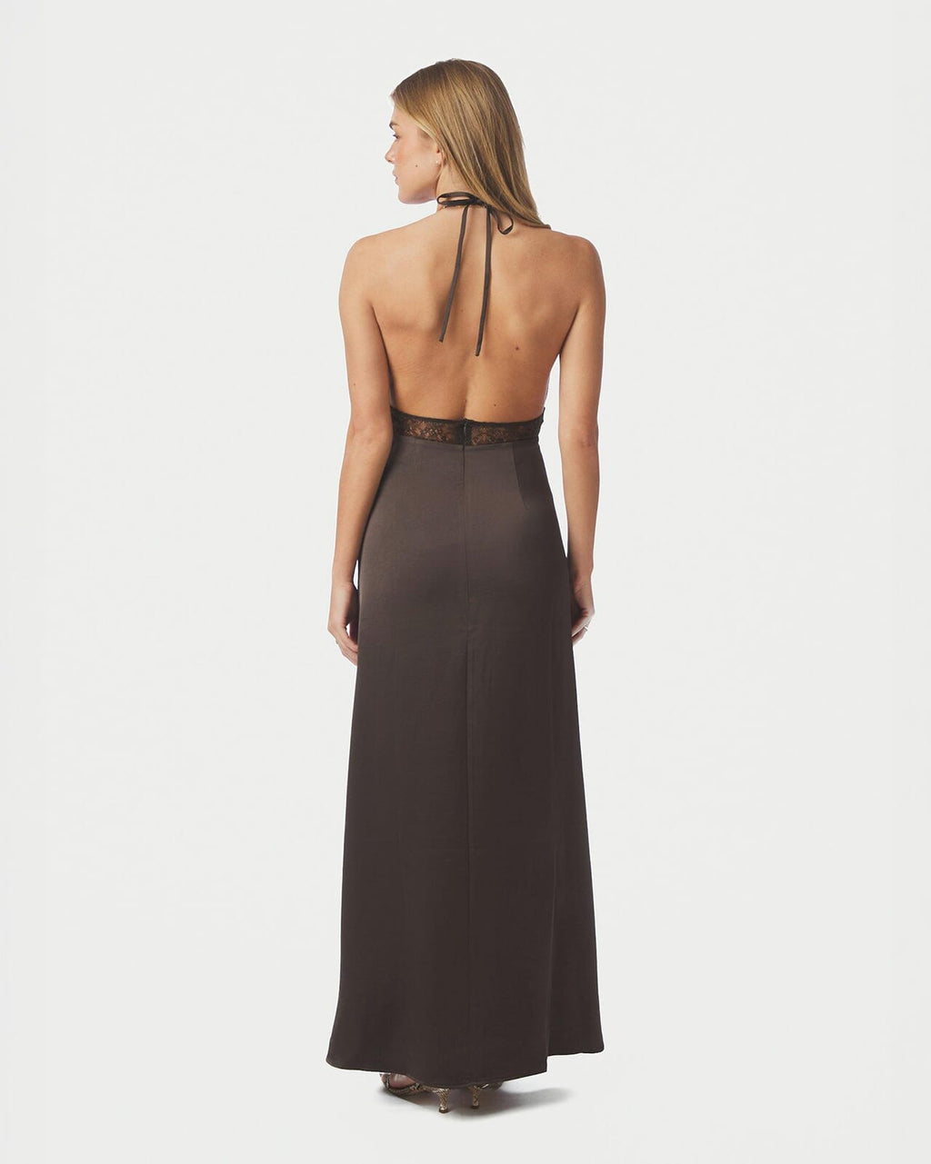 NEO NOIR Maxikjole Jasine Heavy Sateen - Dark Brown