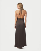 NEO NOIR Maxikjole Jasine Heavy Sateen - Dark Brown