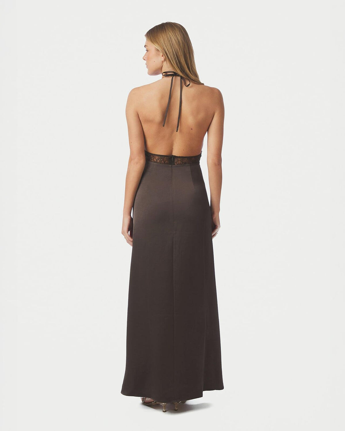 NEO NOIR Maxikjole Jasine Heavy Sateen - Dark Brown