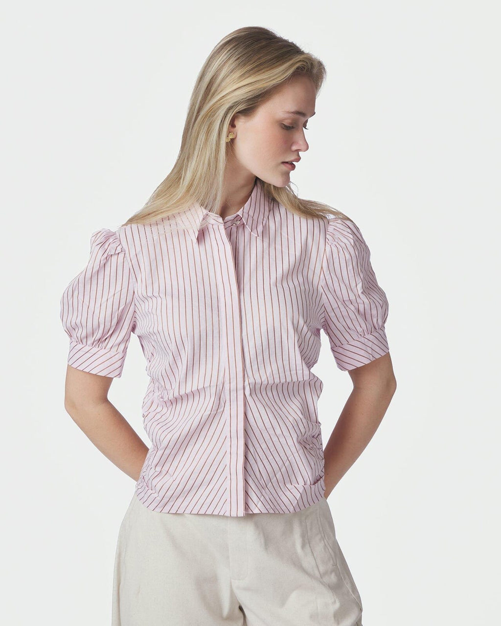 NEO NOIR Skjorte Frannie Structure Stripe - Light Pink