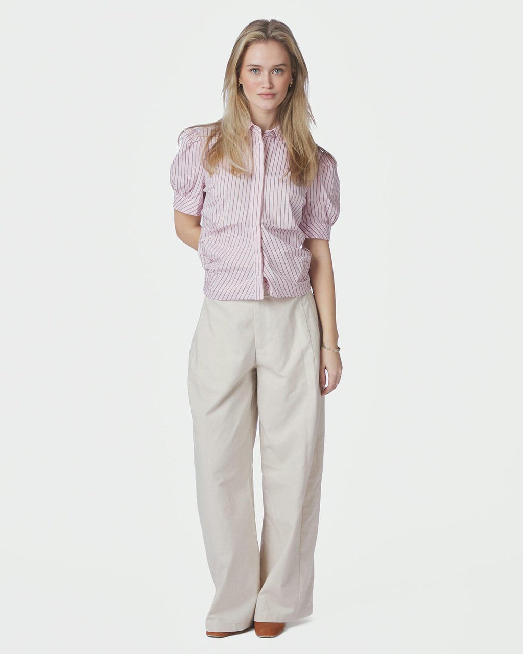 NEO NOIR Skjorte Frannie Structure Stripe - Light Pink