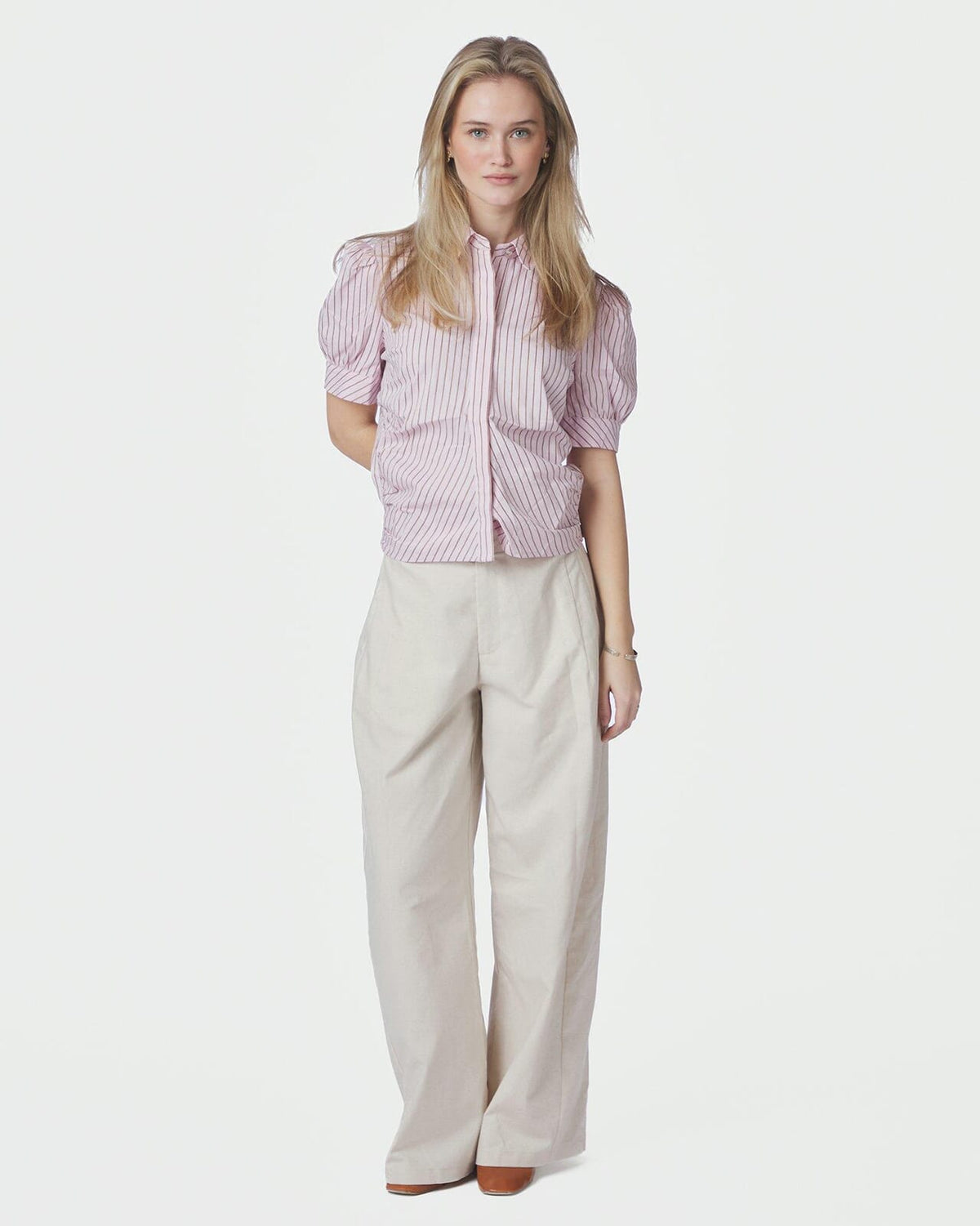 NEO NOIR Skjorte Frannie Structure Stripe - Light Pink