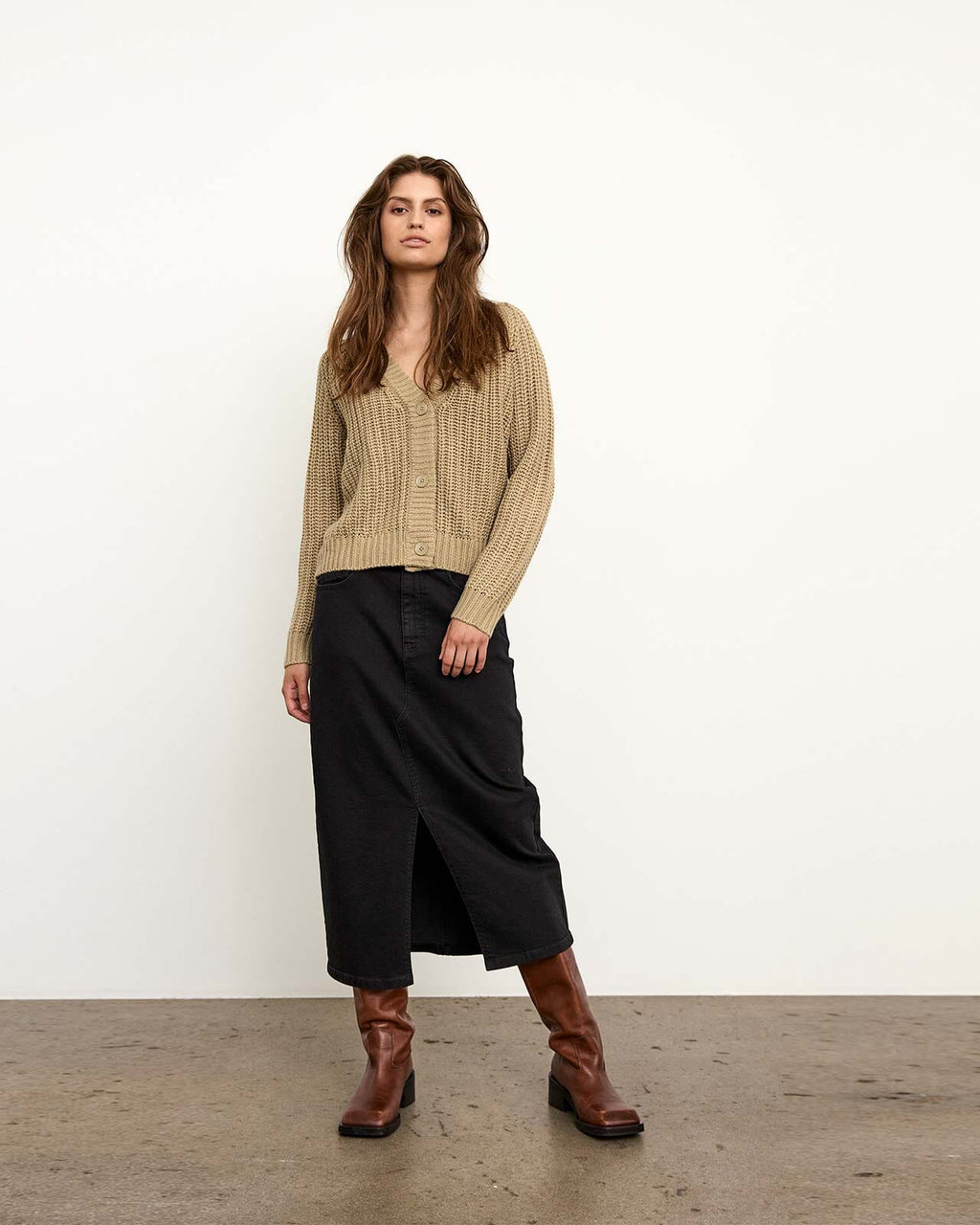 NOISY MAY Denimskjørt Kath NW Slit Midi Skirt VI478BL - Black Denim