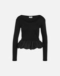 NOISY MAY Topp Bianca Peplum LS Oval Neck Bubble - Black