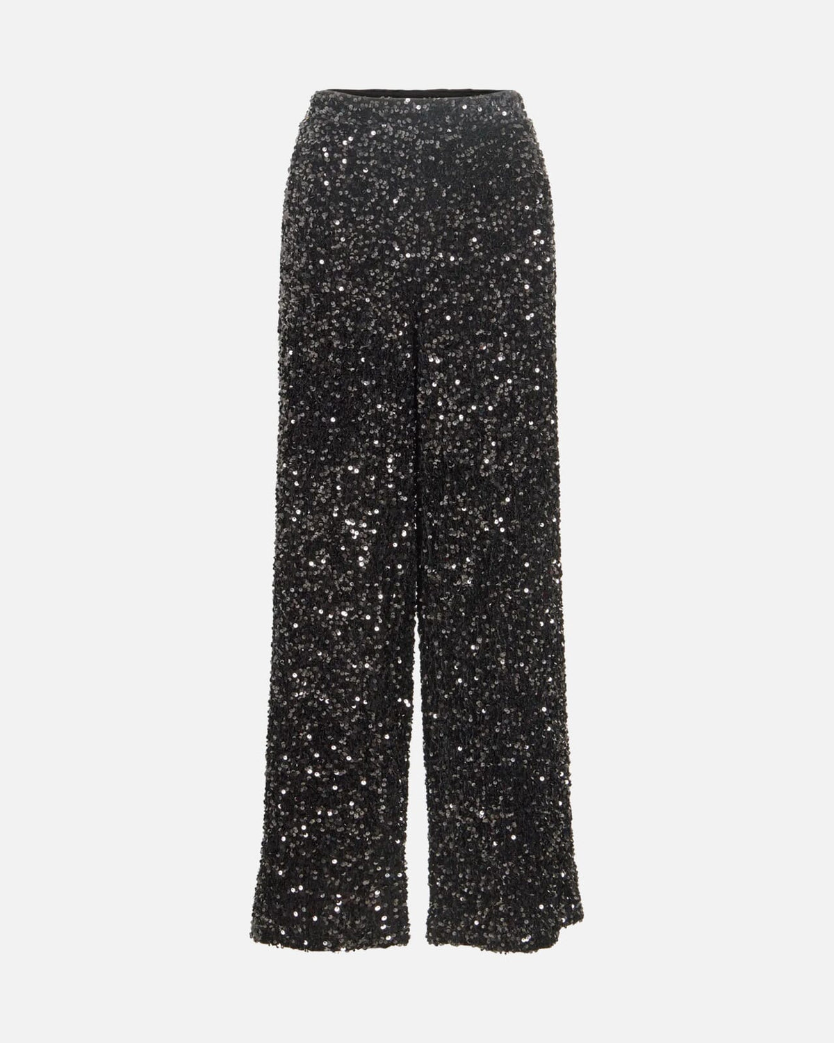 VILA Paljettbukse Faith HW Wide - Black Beauty