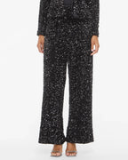 VILA Paljettbukse Faith HW Wide - Black Beauty