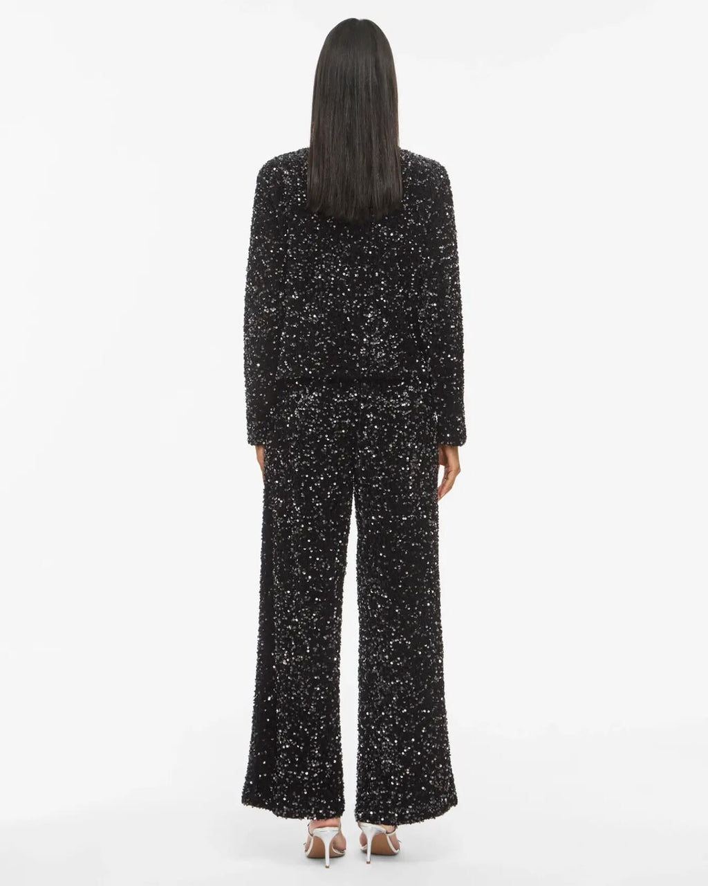 VILA Paljettbukse Faith HW Wide - Black Beauty