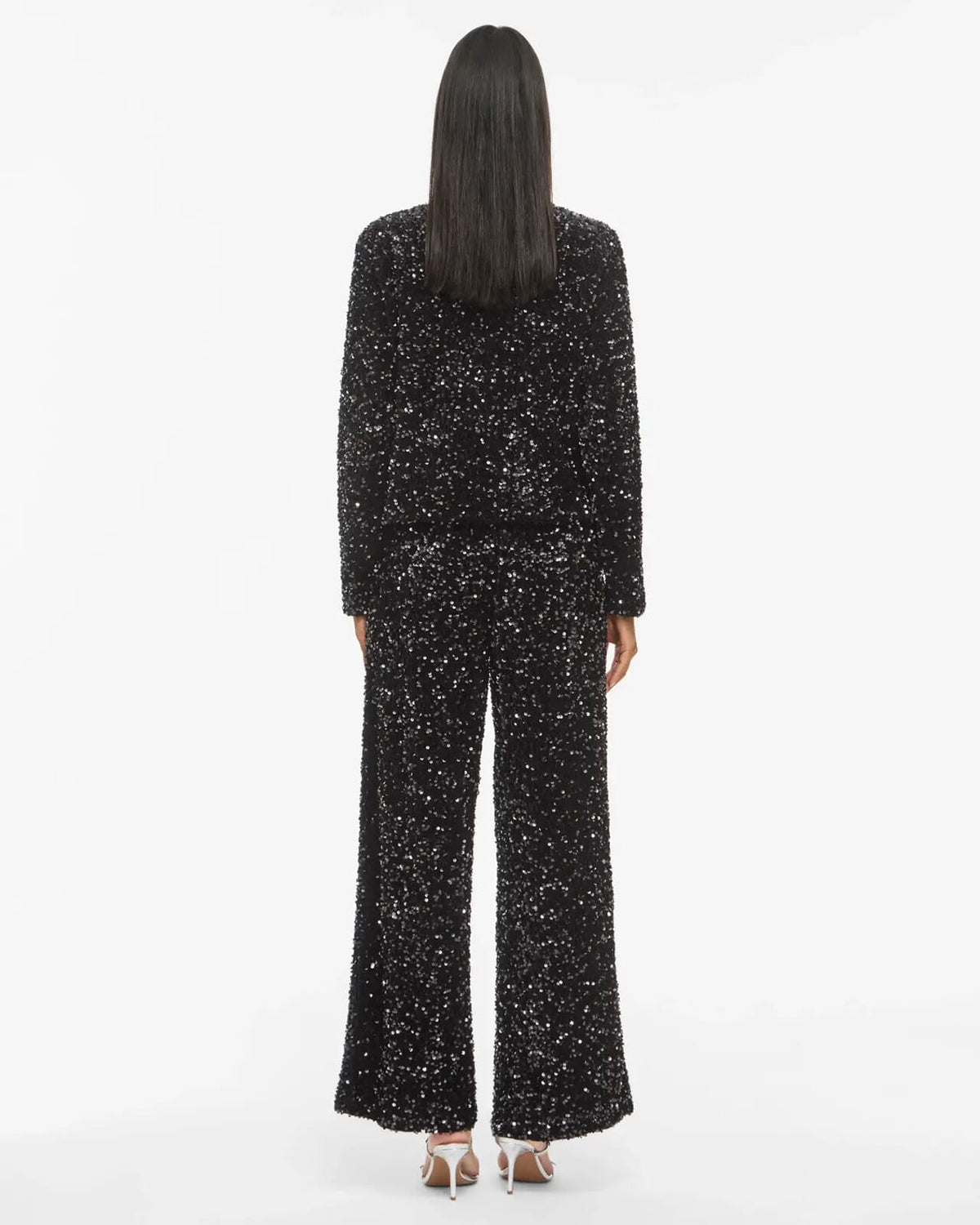 VILA Paljettbukse Faith HW Wide - Black Beauty