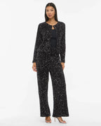 VILA Paljettbukse Faith HW Wide - Black Beauty