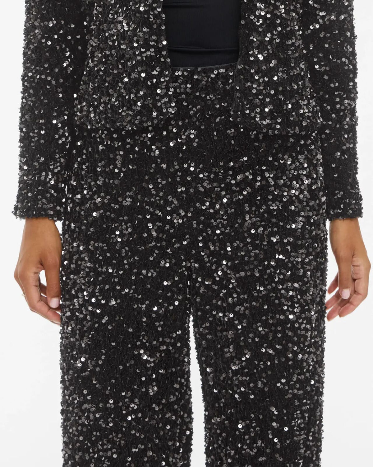 VILA Paljettbukse Faith HW Wide - Black Beauty