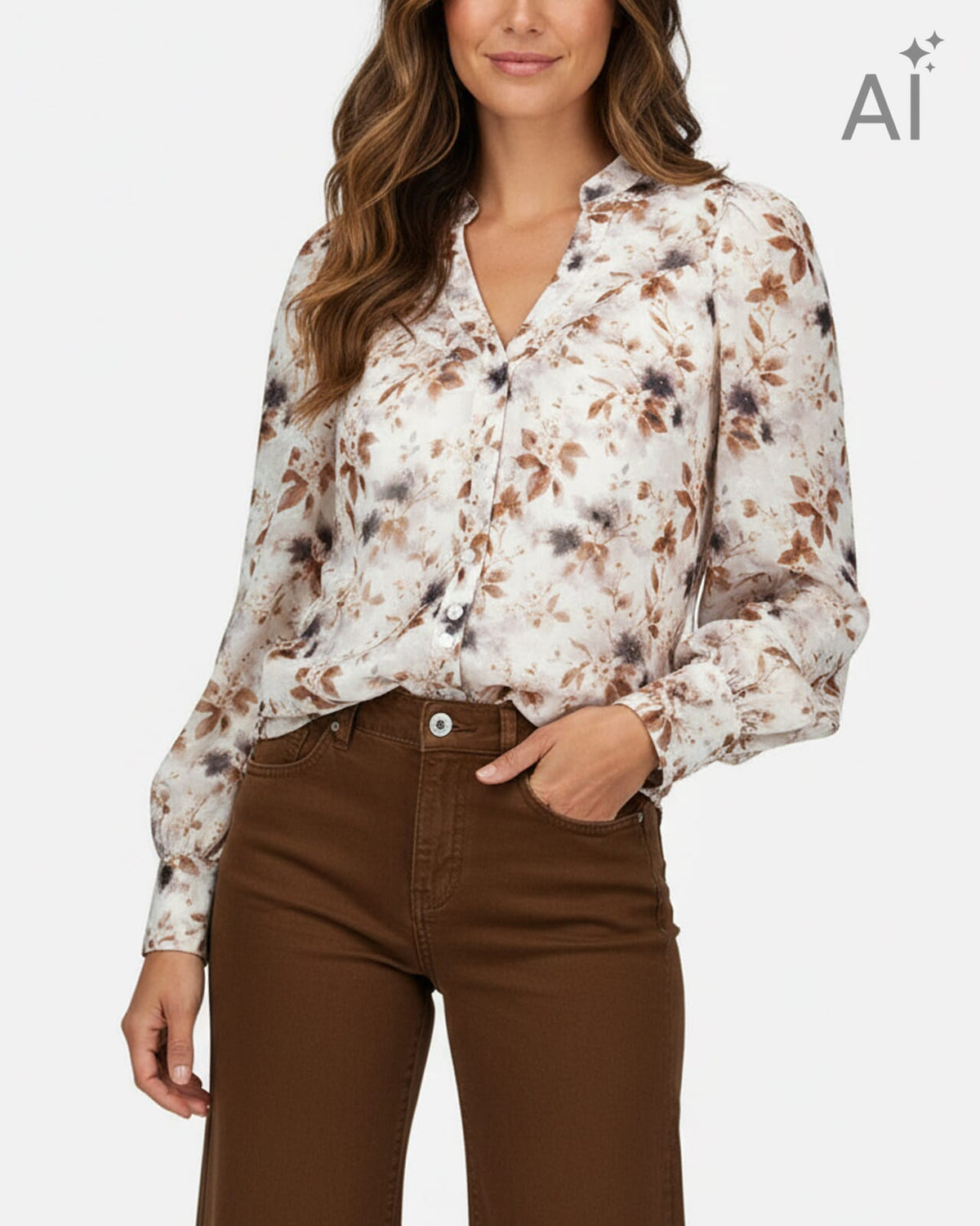FLOYD Bluse Olivia Umi - Offwhite/ Caramel