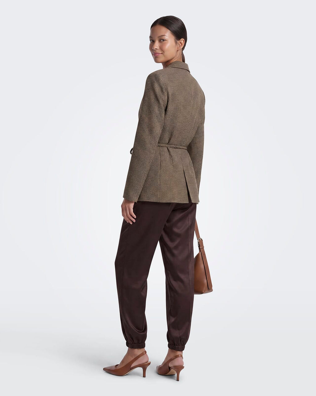 ONLY Blazer Nella L/S Belt Check - Cornstalk/ Tobacco Brown/ Black/ Surf The Web