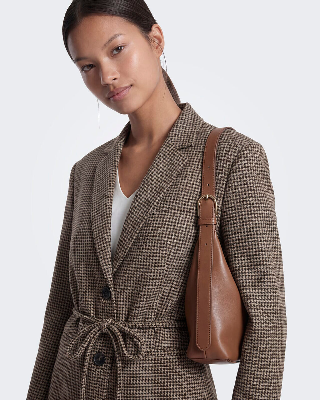 ONLY Blazer Nella L/S Belt Check - Cornstalk/ Tobacco Brown/ Black/ Surf The Web