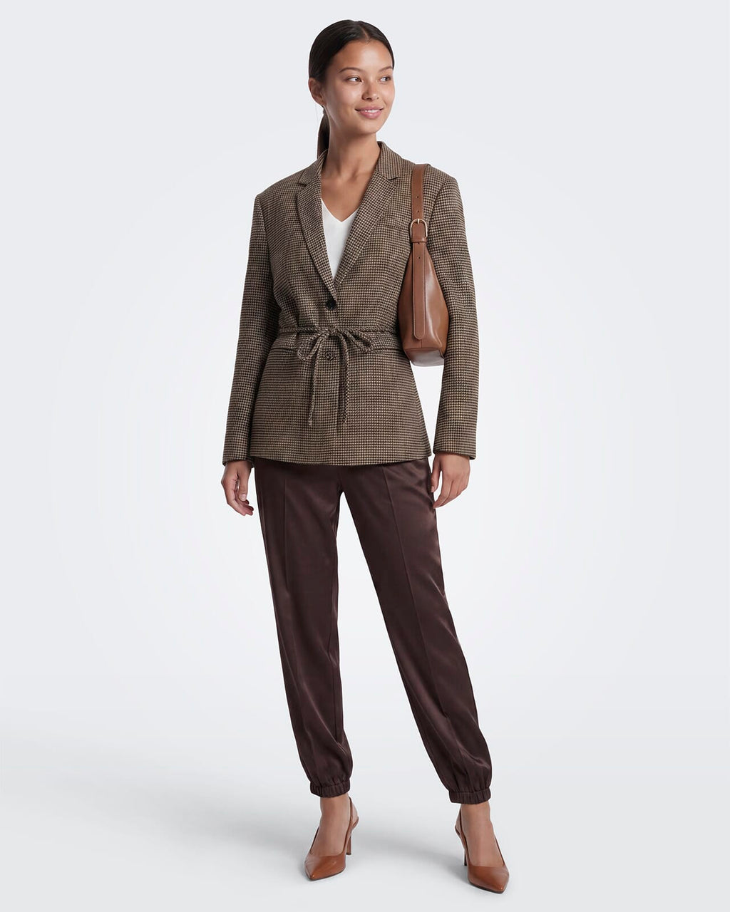 ONLY Blazer Nella L/S Belt Check - Cornstalk/ Tobacco Brown/ Black/ Surf The Web