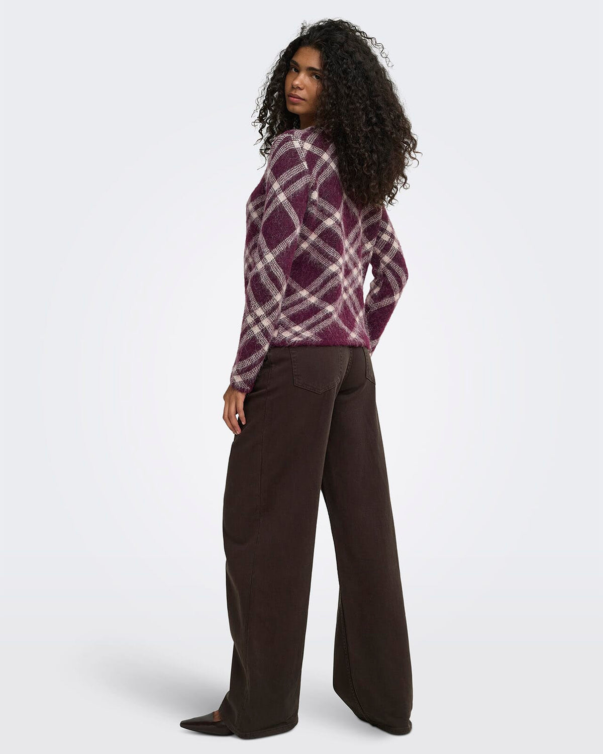 ONLY Strikket Cardigan Noeme LS O-neck - Fig Check/Oatmeal/Fmop/Mel