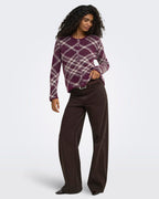ONLY Strikket Cardigan Noeme LS O-neck - Fig Check/Oatmeal/Fmop/Mel