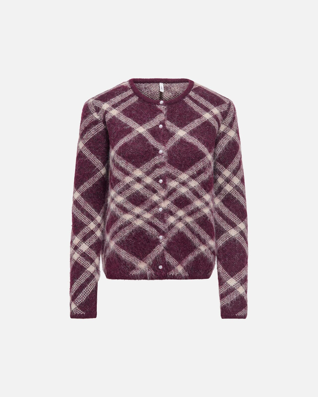 ONLY Strikket Cardigan Noeme LS O-neck - Fig Check/Oatmeal/Fmop/Mel