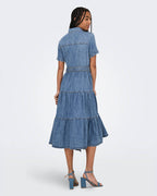 ONLY Midikjole Aliyah S/S Layer Denim - Medium Blue Denim