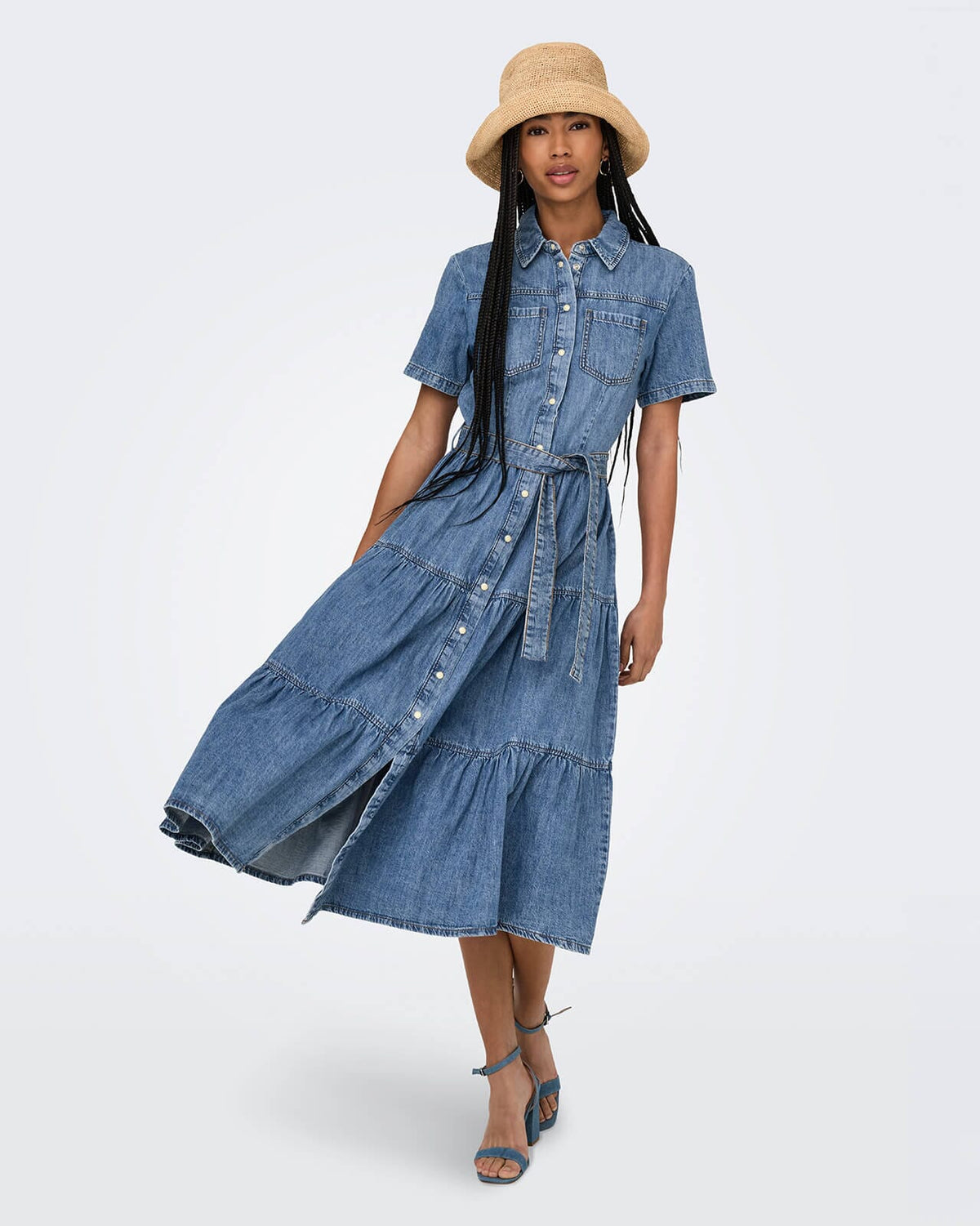 ONLY Midikjole Aliyah S/S Layer Denim - Medium Blue Denim