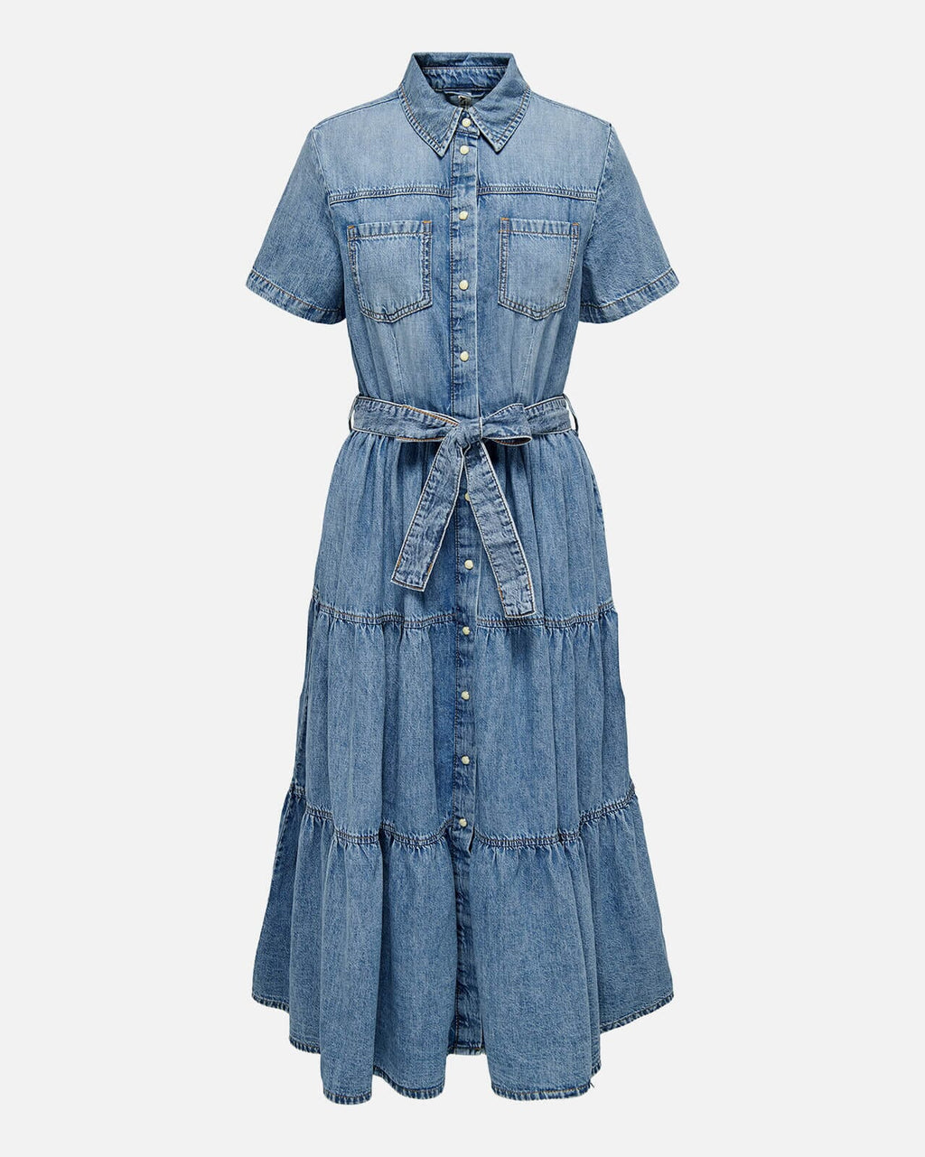 ONLY Midikjole Aliyah S/S Layer Denim - Medium Blue Denim