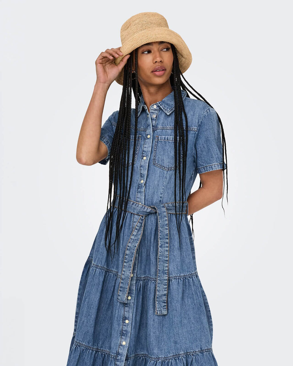 ONLY Midikjole Aliyah S/S Layer Denim - Medium Blue Denim