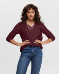 ONLY Strikkegenser Camilla V-neck L/S Pullover - Port Royale/ Melange