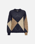ONLY Strikkegenser Noeme Life LS JQ O-neck - Night Sky/ Cocoa Creme/Biscotti Mel. /Argyle