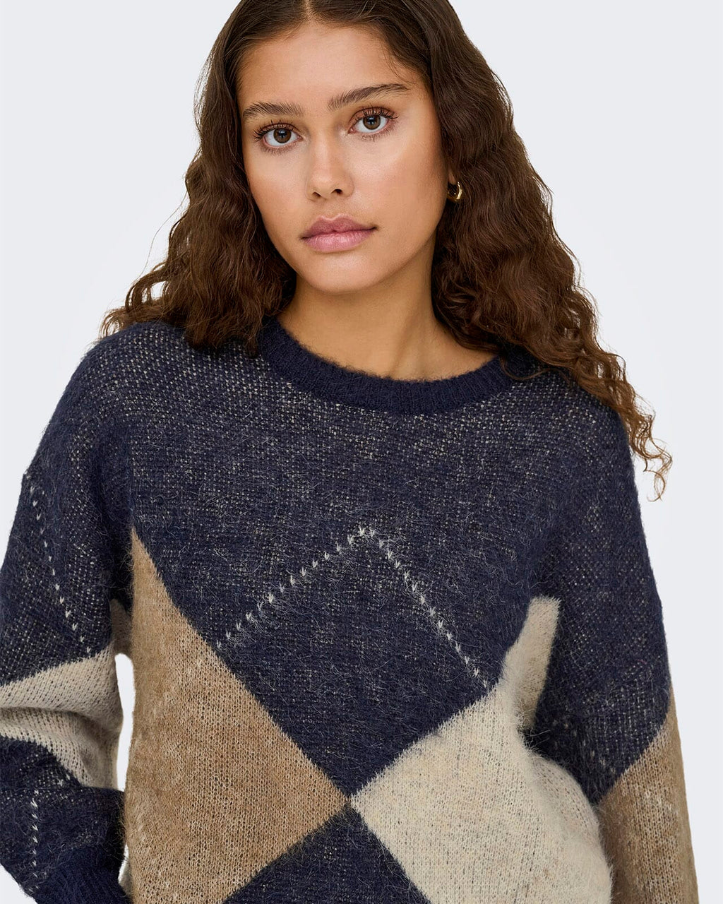 ONLY Strikkegenser Noeme Life LS JQ O-neck - Night Sky/ Cocoa Creme/Biscotti Mel. /Argyle