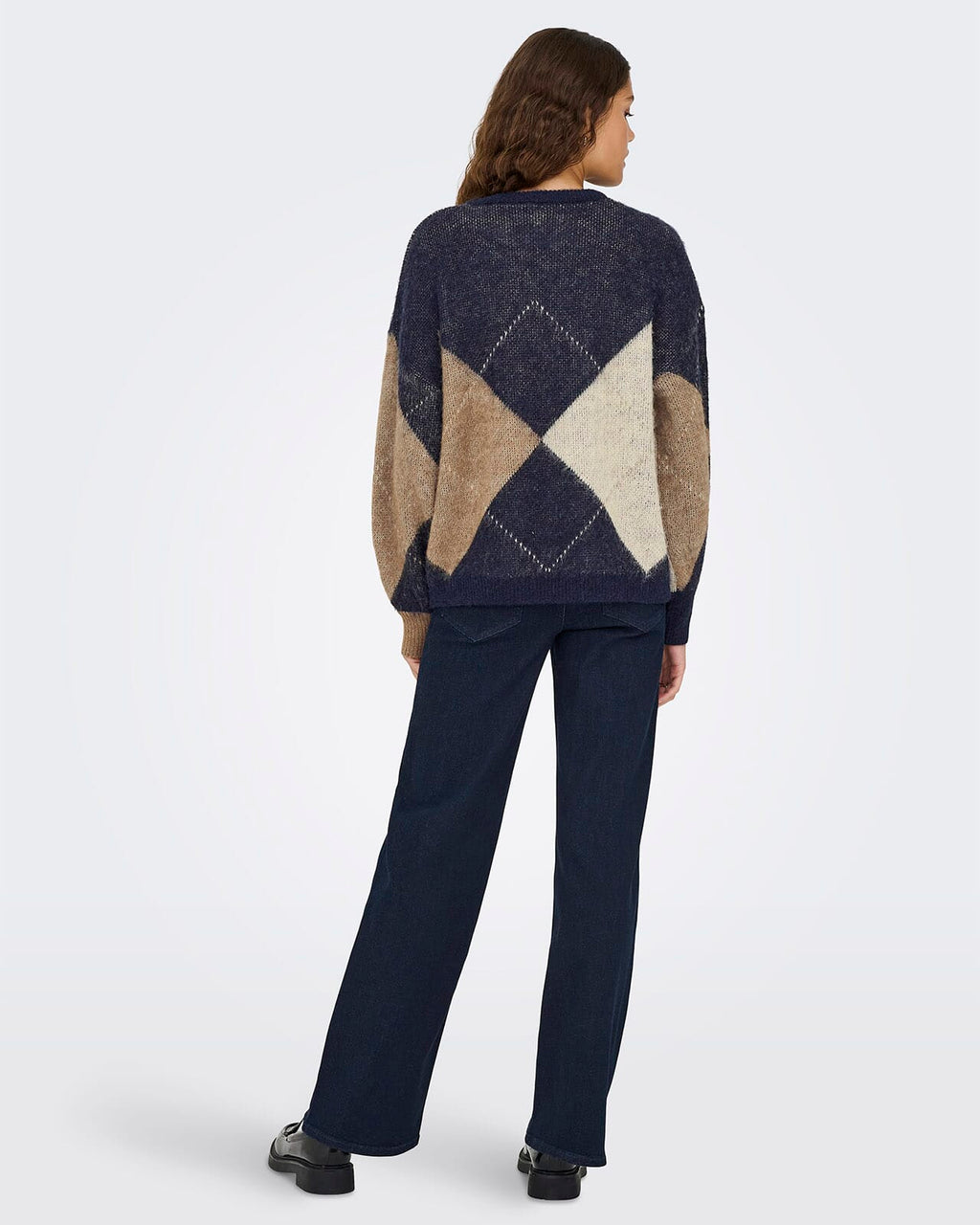 ONLY Strikkegenser Noeme Life LS JQ O-neck - Night Sky/ Cocoa Creme/Biscotti Mel. /Argyle